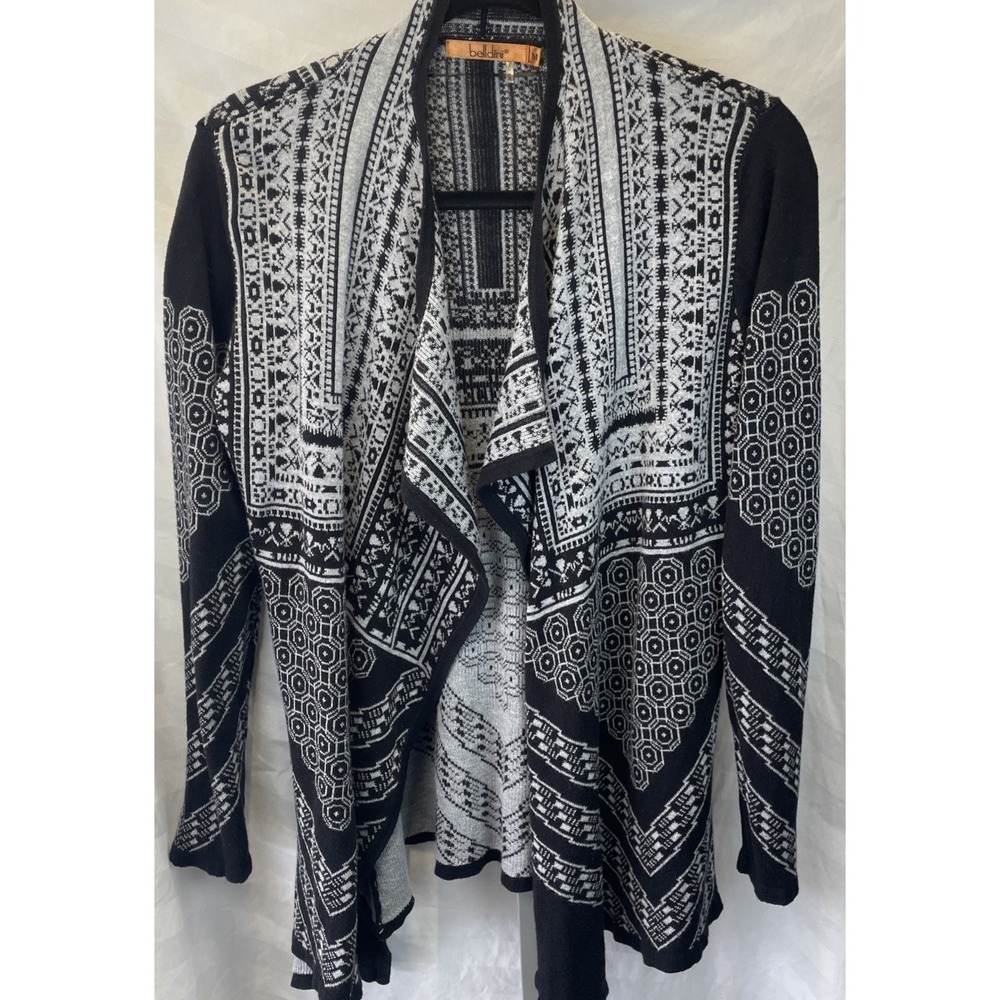 Women's Belldini Black & Gray Multipattern Open Front Lightweight Cardigan Sz M